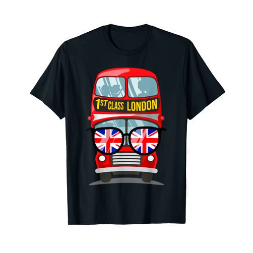 Sunglasses And Cool London City and School Buses Cool double-decker Bus with Union Jack Sunglasses T-Shirt