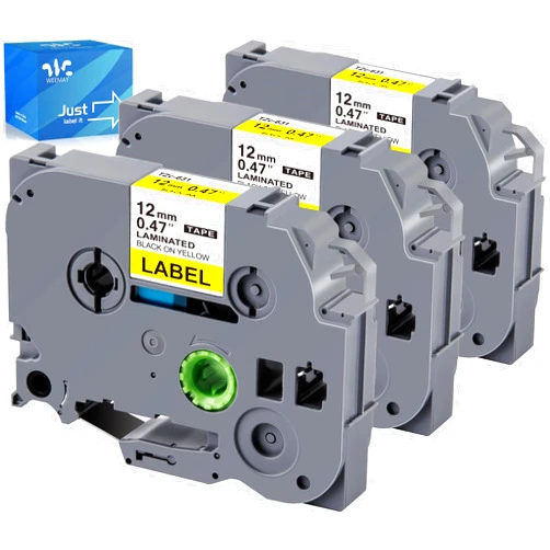 Weemay 3 Pack TZe-631 Compatible for Brother P-Touch Label Tape 12mm 0.47 Black on Yellow TZe TZ Tape TZ-631 TZ631 TZe631 for PTD210 PTD220 PTH110BP PTD410 PTD600 Printer, 0.47