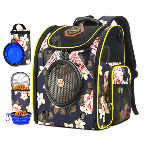 SUPPETS Cat Backpack Carrier Airline Approved Carrier Backpack for Small Dog Carrier with Ventilated Design Collapsible and Waterproof, Pet Carrier Backpack with Washable Pad for Travel/Outdoor-Floral