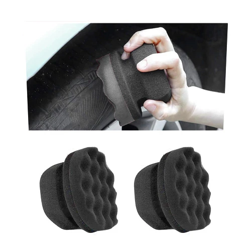 KVAEY 2 PCS Tire Dressing Applicator Pads, Reusable Hex Grip Tire Shine Applicator Polishing Sponge Pads, Wheel Tire Shine Detailing Foam for Most Vehicles, Car Accessories (Black, Small)