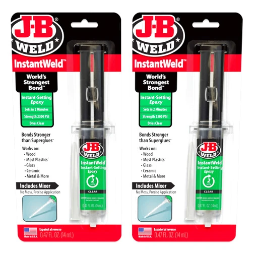 J-B Weld InstantWeld 2 Pack - Clear, 2 Minute Set Epoxy Adhesive, Static Mixer No Mess Application - 14ml