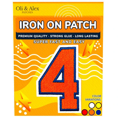 Oli and Alex Iron On Patches Premium Quality - Orange Number 4 Iron on Patch - Appliques Decorative Repair Patches for Clothes Approx. 3.1-inch - Orange, 4