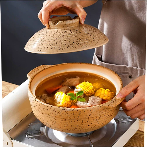 OITRCSS Ceramic Casserole Dish, Clay Pot, Earthen Pot Cookware with Lid for Dinner and Party, Stockpot for Stew, Soup, Steam, Bakeand Serve Oven Safe-Heat Resistant(2.4 QT)