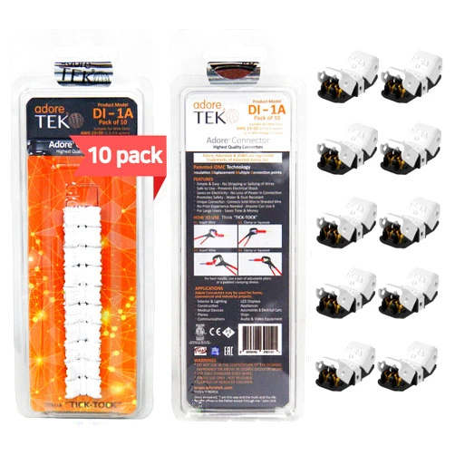 Adoretek Dual-Type Wire Connector [DI-1A] NO Need to Peel NO-Splice NO-Tape and Water Resistant Easy Fast and Safe Electrical Insulated Wire Terminals AGW 23~20 (0.3~0.5 sqmm) 3A [10 PCS]