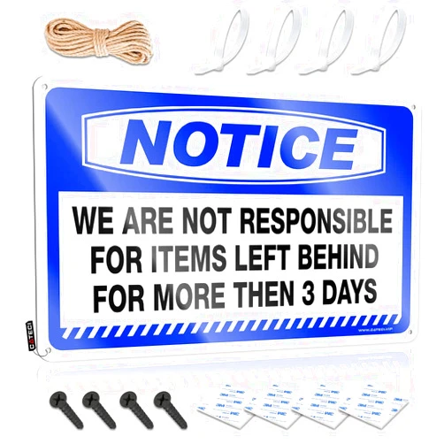 KSXS Men Decor Notice We are Not Responsible for Items Left Behind for More Then 3 Days Tin Sign Drinking Signs Funny Vintage Signs Metal(20X30CM)