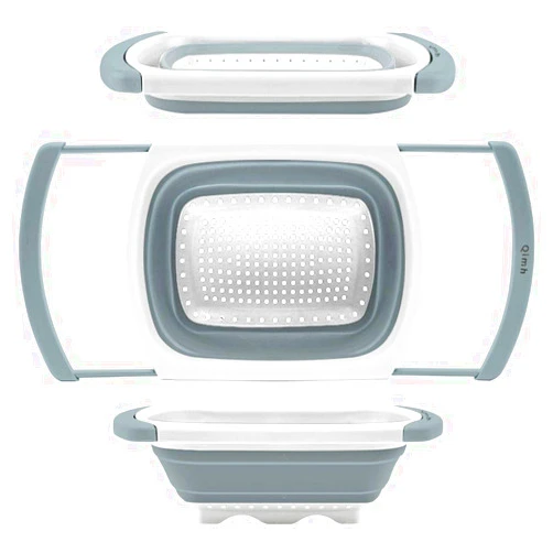 Qimh Collapsible Colander | Over The Sink Silicone Kitchen Strainers and Colanders with Extendable Handles | Veggies, Fruit and Pasta Foldable Strainer for Kitchen, 6-Quart, BPA Free