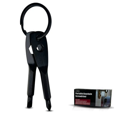 AMM 4 in 1 Portable Keychain Screwdriver（Black),Multiple functionality-Phillips, slotted screwdriver and two hex wrenches