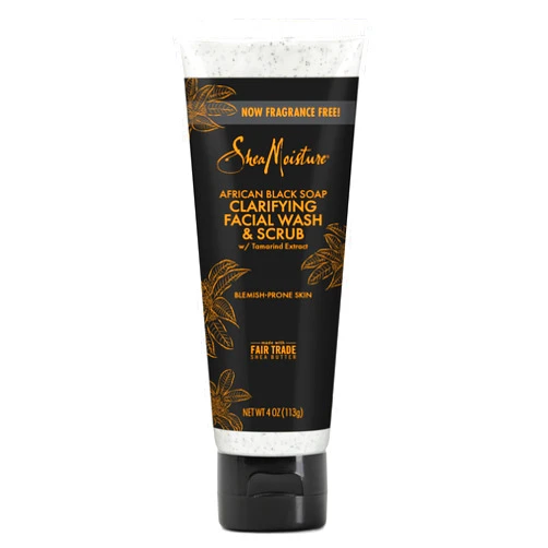 SheaMoisture Facial Wash and Scrub African Black Soap for Blemish Prone Skin to Clarify Skin 4 oz