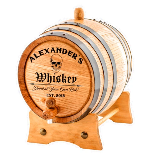 Sofia's Findings Personalized - Custom American White Oak Aging Barrel | Age your own Whiskey, Wine, Rum, Tequila, Beer, Bourbon & More - Danger Design (1 Liter)