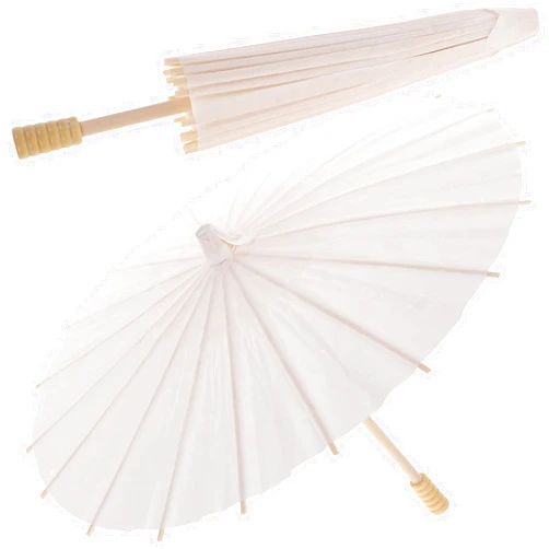 Toyvian 2 Pcs White Parasol Umbrella Chinese/Japanese Decorative Umbrella DIY White Paper Parasol Umbrella for Crafts, Photo Props (30cm, Random Style Umbrella Handle)