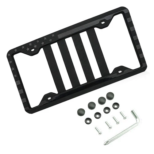Gunhunt 1 Pack Silicone American Flag License Plate Frames, Front and Rear License Plate Decoration Frame, Embossed 3D Stars License Plate Bracket Covers for Car Truck SUV (Black)