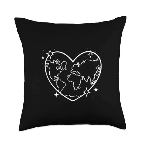 Bäume Wald, Natur Geschenke, lustige Sprüche World Map in Heart Nature Protection Design for Men Women Children Throw Pillow, 18x18, Multicolor