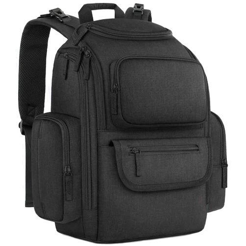 Mancro Diaper Bag Backpack, Multifunctional Dad Diaper Bag with 2 Side Insulated Pockets, Travel Water Resistant Baby Diaper Backpack for Men Women with Stroller Straps, Black