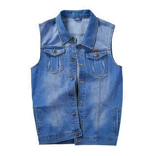 FAXIKIO Men's Casual Button Up Denim Vest Vintage Sleeveless Jeans Vest Jacket