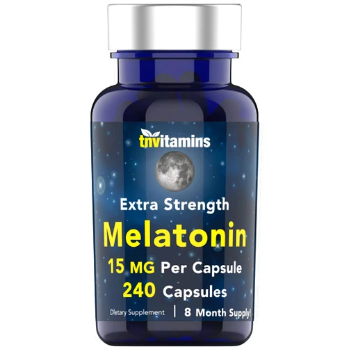 tnvitamins Melatonin 15 MG Per Capsule (240 Capsules) | All-Natural Sleeping Pills for Adults | Extra Strength Melatonin | Nighttime Sleep Aid | Natural Sleep Support Supplement