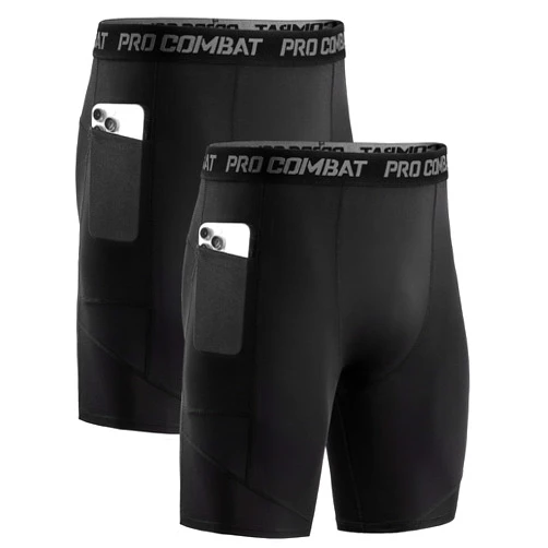 Niksa 1/2 Pack Mens Compression Shorts with Pocket, Performance Spandex Athletic Sports Workout Running Underwear Shorts
