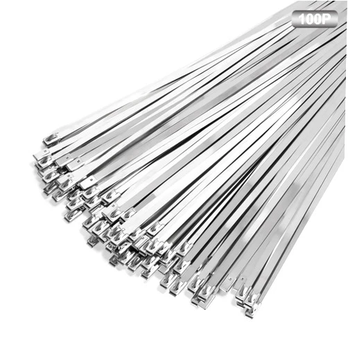 TDEBSSY Metal Zip Ties 18 inch Stainless Steel Cable Ties 100 Pack 270 lbs Heavy Duty Self-locking Wire Ties High Temp Zipties Chain Link fence Ties Multi Purpose Binding for Machinery Vehicles Pipes Fence