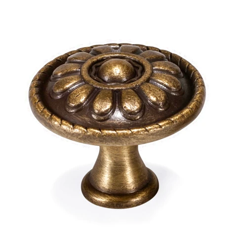 Fecraf 20 Pack Antique Brass Drawer Knobs, Vintage Dresser Drawers Knobs, Solid Round Cabinet Knobs, Single Hole Cabinet Hardware for Refinished Furniture, Diameter 1.18in