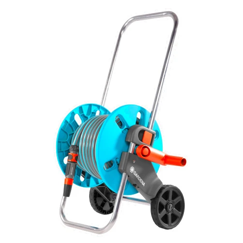 Gardena 18502-80 Frost Proof Hose Cart, includes 65 ft Hose, 5 ft Connection Hose, Nozzle, and Adapters, Holds 130 ft 1/2” Hose, Durable Construction, Made in Germany, 5 Year Warranty