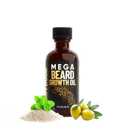 Derm Dude Mega Beard Growth Oil with Jojoba Oil, Japanese Peppermint Oil, Castor Oil, Avocado oil and more. Promotes Natural Healthy Facial Hair Growth for Men, Thickening and Conditioning Beard Oil