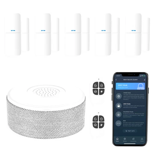 Tolviviov WiFi Door Alarm System, Wireless DIY Smart Home Security System, with Phone APP Alert, 8 Pieces-Kit (Alarm Siren, Door Window Sensor, Remote), Work with Alexa, for House, Apartment, by tolviviov