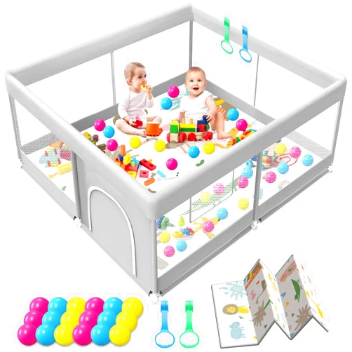 Jaobeem Baby Playpen with Mat, 50x50 Inch Playpen with Mat Waterproof for Babies and Toddlers Play Pen Playards Safety Gate Fence Active Center Indoor
