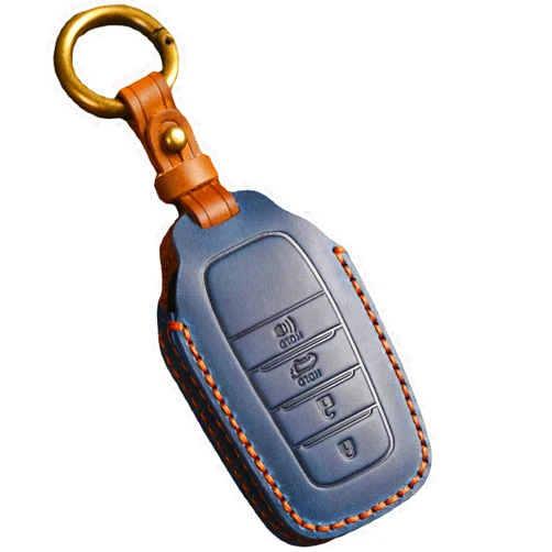 EASYANT for Toyota Tundra Leather Key Fob Cover, Key Fob Case for Toyota Tundra Sequoia Sienna 2021-2024 Smart Key Shell Blue