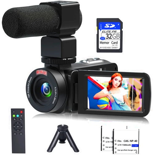 VETEK Video Camera, 1080P 30MP Camcorder IR Night Vision Vlogging Camera for YouTube,3.0