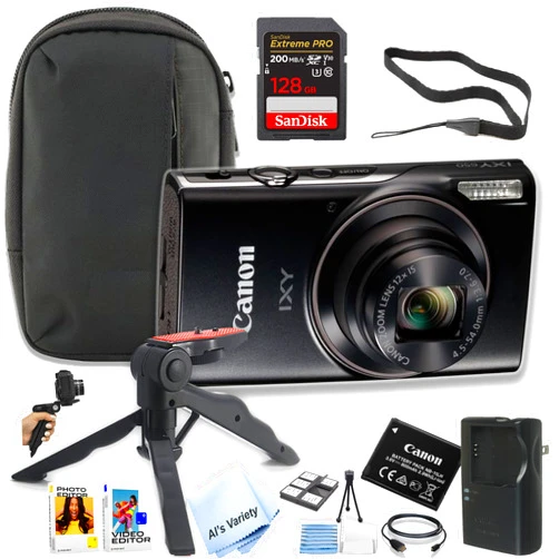 Canon PowerShot IXY 650 (ELPH 360) HS Digital Camera + 128GB Extreme PRO Memory + Case, Grip, Software Pack (Essential Bundle) (Renewed)