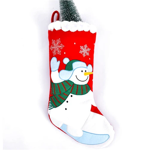 XWTEX Red Christmas Stocking, Lovely Snowman Snow Embroidered and Cuff with Seven Cute Plush Balls, Xmas Party Ornaments Gifts for Kids Family