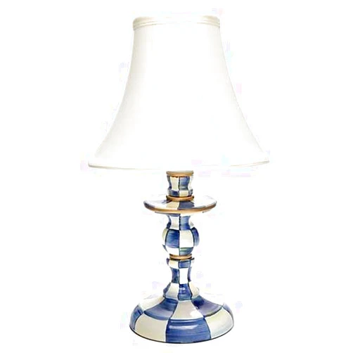 MACKENZIE-CHILDS Candlestick Lamp, Decorative Lamp for Living Room or Bedroom, Blue-and-White Royal Check