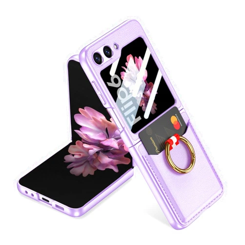 MOAITO for Samsung Galaxy Z Flip 6 Case with Wrist Band Ring, Ultra Thin Hard PC Back 9H Glass Camera Lens Protector Shockproof Cover (Purple)