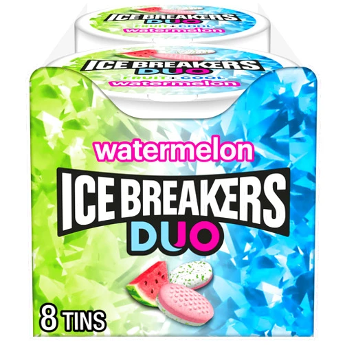 Ice Breakers Duo Fruit Plus Cool Watermelon Sugar Free Mints Tins, 1.3 oz (8 Count)