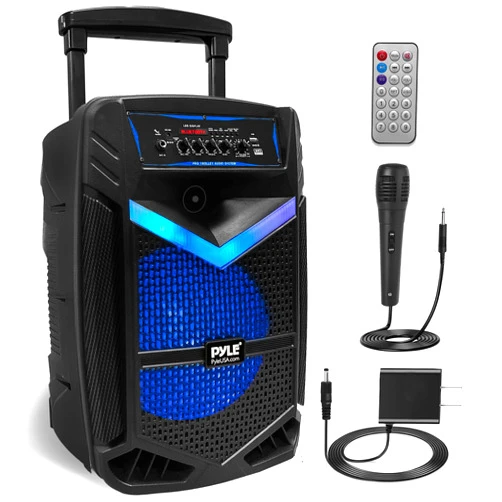 Pyle Portable Bluetooth PA Speaker System - 800W Rechargeable Outdoor Bluetooth Speaker Portable PA System w/ 12” Subwoofer 1” Tweeter, Recording Function, Mic In Party Lights USB/SD Radio- PPHP1242B