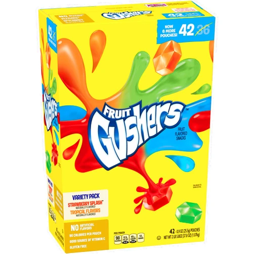 Betty Crocker Fruit Gushers, Strawberry Splash and Tropical, 0.9 Ounce (Pack of 42)