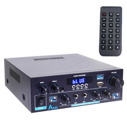 WOOPKER Amplifier Bluetooth 5.0 HiFi Stereo Amplifier Mini AMP Receiver 12V/5A Power Supply with USB, SD, RCA, LED for Karaoke (AK55) 15