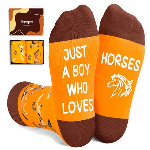 HAPPYPOP Funny Horse Gifts for Boys - Brown Horse Gifts for Horse Lovers Equestrian Gifts, Horse Socks For Kids 7-9 Years Old
