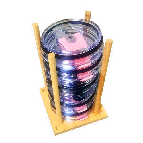 Engorgio Tumbler Lid Organizer Bamboo - Vertical Tumbler Lid Storage for Stanley Tumbler Lids/Yeti Tumbler Lids - Wood Cup Lid Holder for Cabinet,Kitchen,Desktop