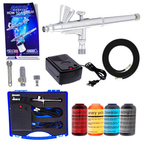 Master Airbrush Cake Decorating Airbrushing System Kit with a Set of 4 Chefmaster Food Colors, G34 Gravity Feed Dual-Action Airbrush, Air Compressor, Hose, Storage Case