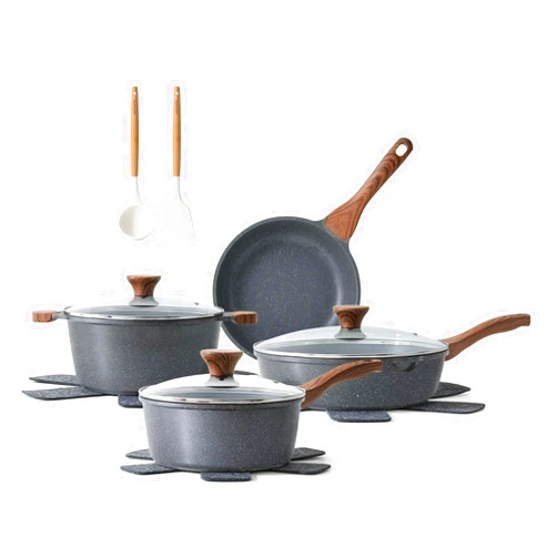 SENSARTE Nonstick Cookware Set 13-Piece, Non Stick Pots and Pans Set with Swiss Granite Coating, Non-toxic Kitchen Cooking Set, Stay-Cool Handles, PFOA Free
