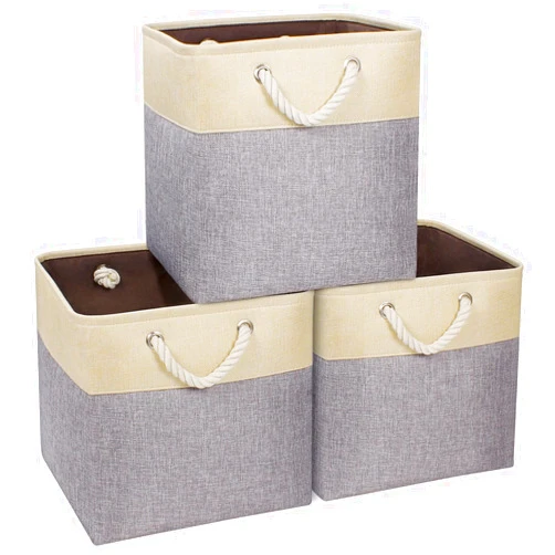 Syeeiex Cube Storage Bins, [3-Pack] 13x13x13 Storage Cube Bins, Collapsible Storage Cubes, Storage Baskets, Fabric Storage Bins for Storing Cloths, Books on Bedroom or Living Room(With Hard Bottom)