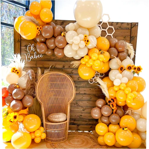 D-BUPU 163Pcs Bee Balloons Garland Arch Kit with Lemon Yellow Smoke Brown Khaki Balloons for Baby Shower Sunflower Birthday Gender Reveal Bee Daisy Party Decorations
