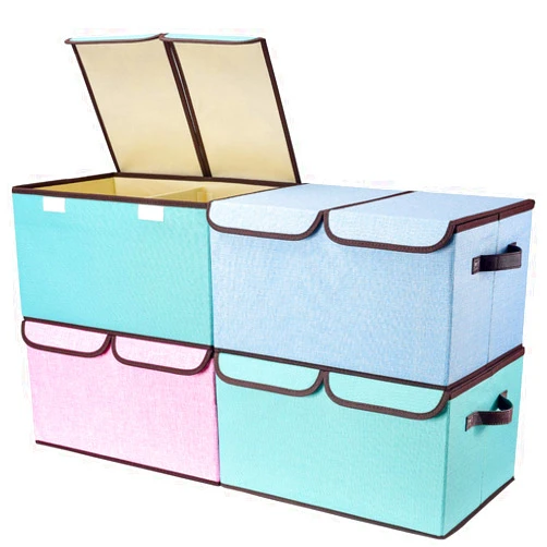 senbowe Larger Storage Cubes [4-Pack] 33 Quart Linen Fabric Foldable Collapsible Storage Cube Bin Organizer Basket with Lid, Handles, Removable Divider For Home, Closet - (16.5 x 11.8 x 9.8”)