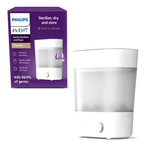 AVENT Philips Avent Baby Bottle Sterilizer and Dryer Premium, Removes 99,9% of Bacteria, Chemicals Free, Capacity 6 Bottles/Teats/Accessories, Modular Space Saving Design, Model SCF293