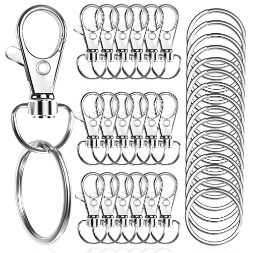 Segauin 100PCS Premium Swivel Snap Hooks with Key Rings,Metal Lanyard Keychain Hooks Lobster Clasps for Key Jewelry DIY Crafts 1.25inches/32mm(50 Pcs Lanyard Snap Hooks+50 Pcs Key Rings)