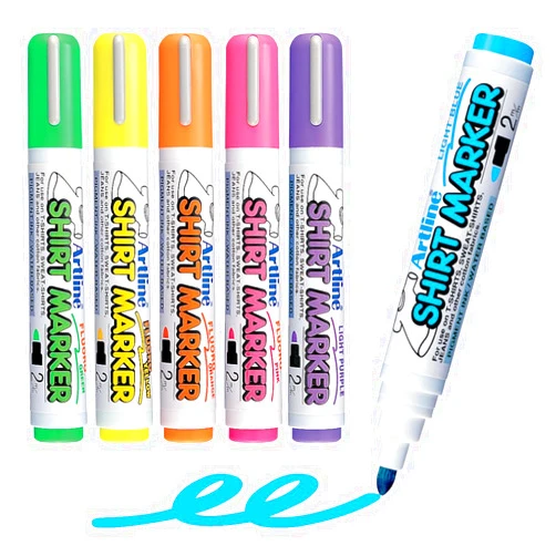 Artline Shirt Markers | Waterproof | Fadeproof | EKT-2 | 2.0mm Bullet Tip | Fluorescent Color Assorted 6-Pack