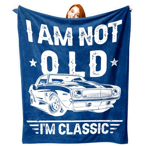 Zzkol I am Not Old I'm Classic Vintage Car Gifts for Men Flannel Throw Blanket, Funny Fathers Day Birthday Ideas, Soft Blankets Cool Present for Older Husband Dad Grandpa 50