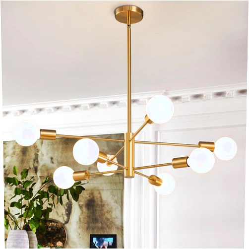 RUIYEY Modern Sputnik Chandeliers Light, 8-Light Gold Dining Room Chandelier Over Table, E26 Mid Century Ceiling Light Fixtures Height Adjustable Hanging Pendant Lighting for Entryway Foyer