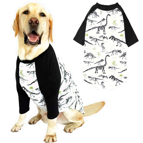 PriPre Dog Dinosaur T Shirts Black Long Sleeve White Shirt Pajamas Pets Soft Cotton Apparel Clothes for Extra Large Dogs, XL