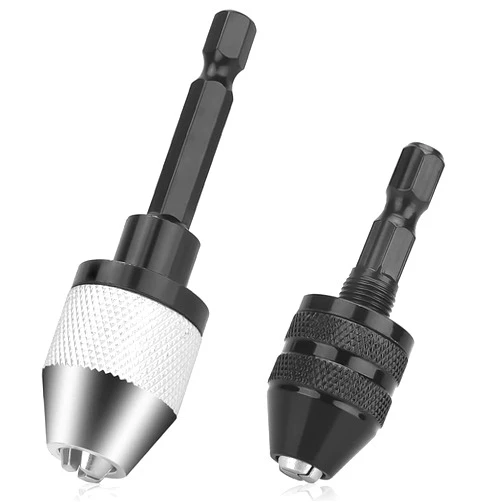 Fixinus 2 Pieces Keyless Drill Chuck - 1/4 Inch Hex Shank Drill Bit Adapter, Fast Change Converter Extension Screwdriver Drill Adapter for Impact Drill Tool (0.3-6.5mm, 0.3-3.6mm)